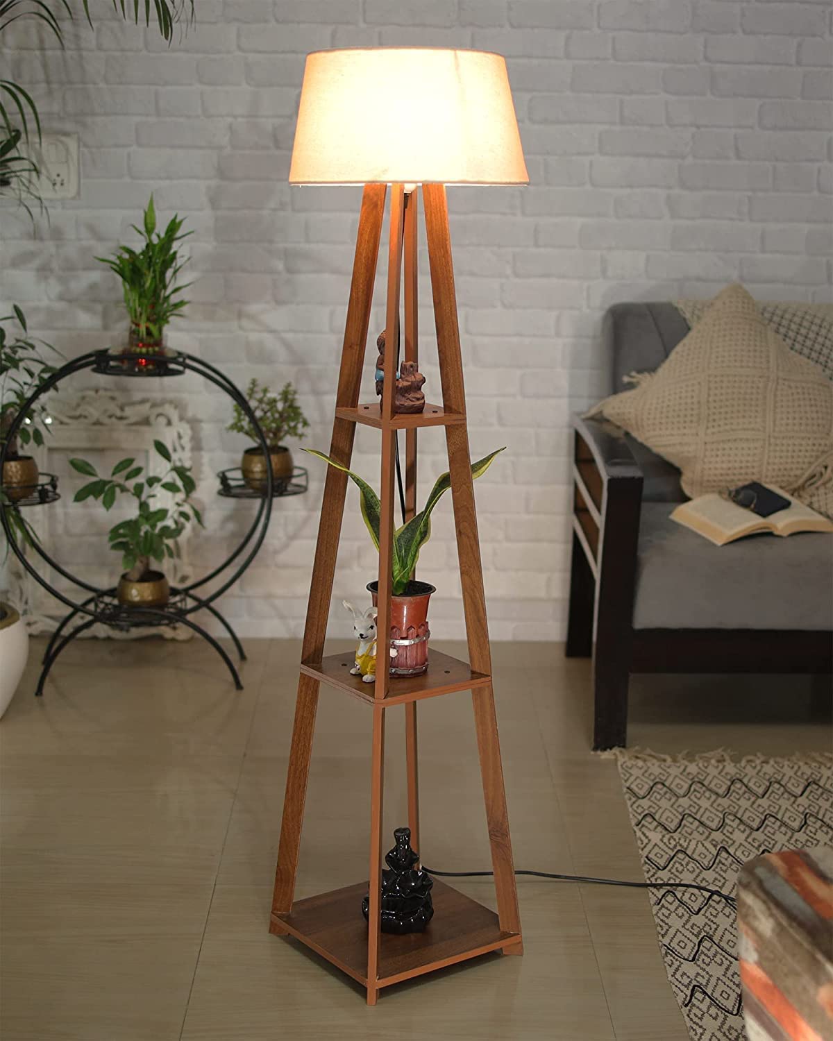 Stylish Wooden Floor Lamp with 3 Tier Shelf for Home Decor